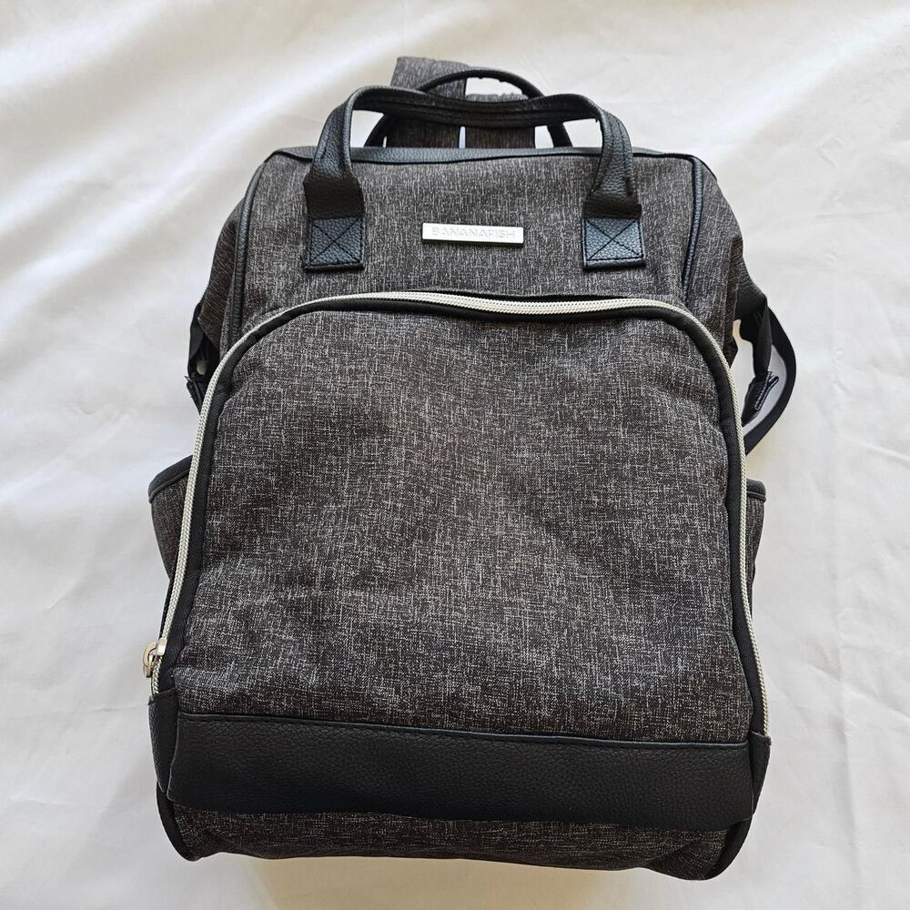 Bananafish Charcoal Grey Heathered Backpack Faux Leather Trim Women's